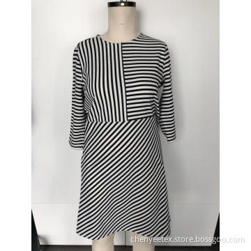 A-line striped long-sleeved dress
